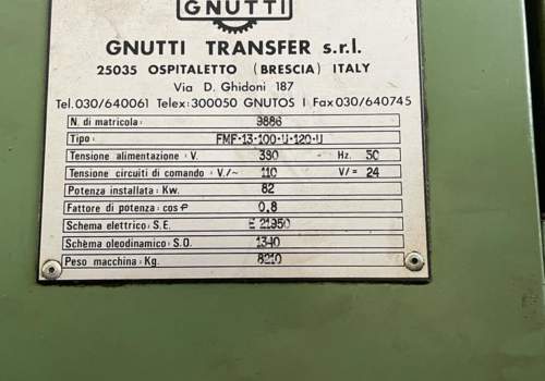 Macchina transfer GNUTTI FMF 13 100 U 120 Marcatura CE