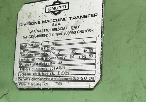 MACCHINA TRANSFER GNUTTI FMF 12-100 USATO MATRICOLA CE